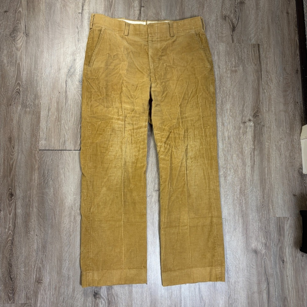 VTG LL Bean Corduroy Pants 38x29 Brown Relaxed Script 50s 60s Wide Leg True